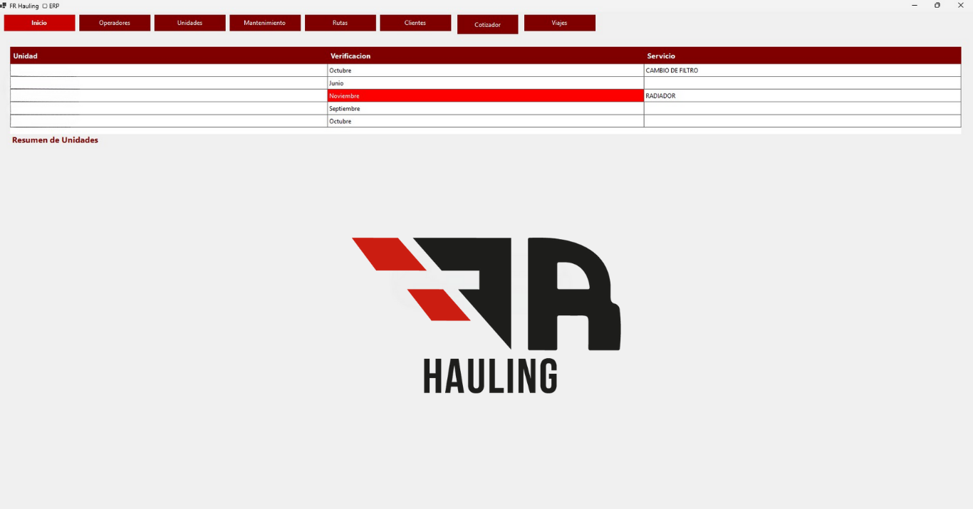 Vista de módulo ERP: Empresa de Logística